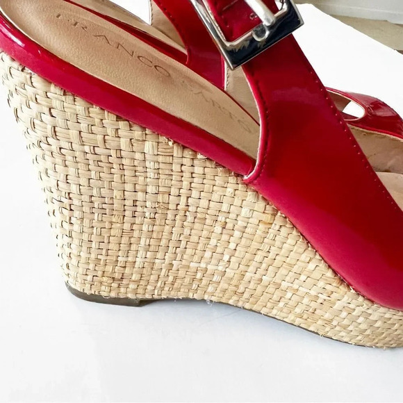 Franco Sarto Sarah Red Faux Patent Rattan Wedge Peep Toe Sandal Women’s Size 8.5 - Picture 7 of 10